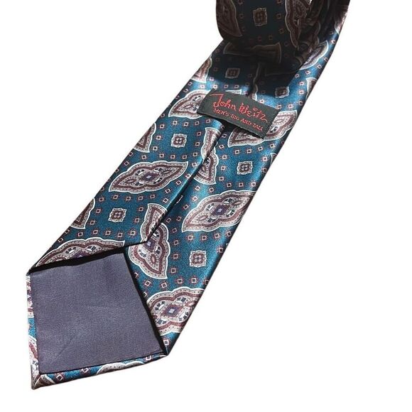 John Weitz Mens Tie Extra Long Teal Blue Paisley Silk‎ Necktie - Picture 3 of 4